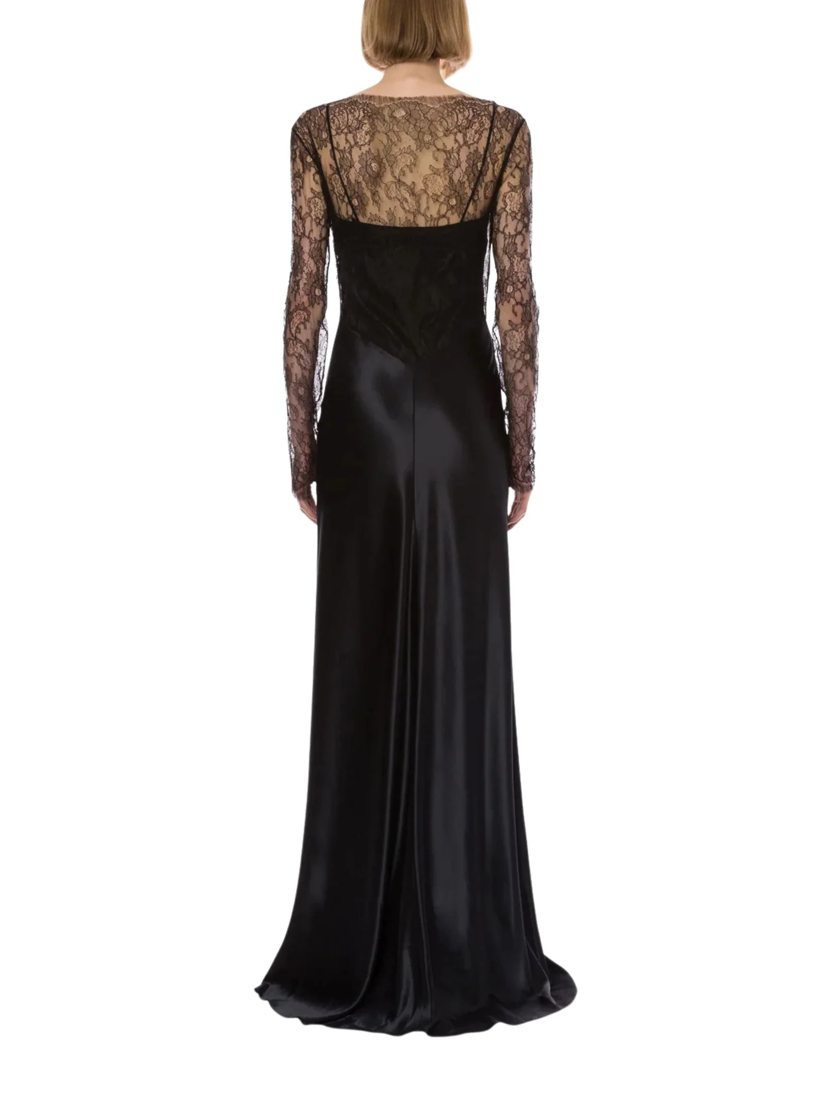 Glossy satin and lace dress - Image 3